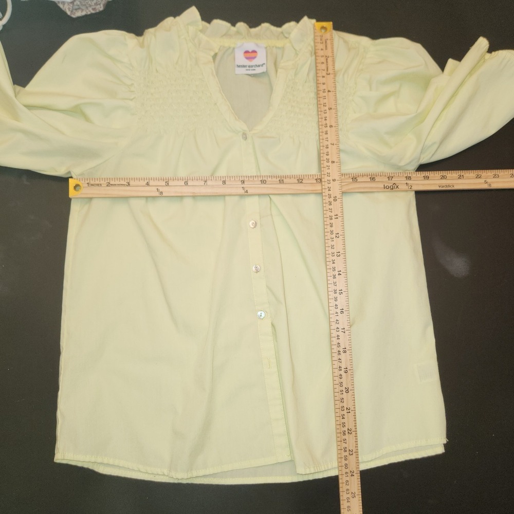 Hester & Orchard Womens Button Up  Smocked Shirt Chartreuse Sz Small Cottagecore - Picture 6 of 8